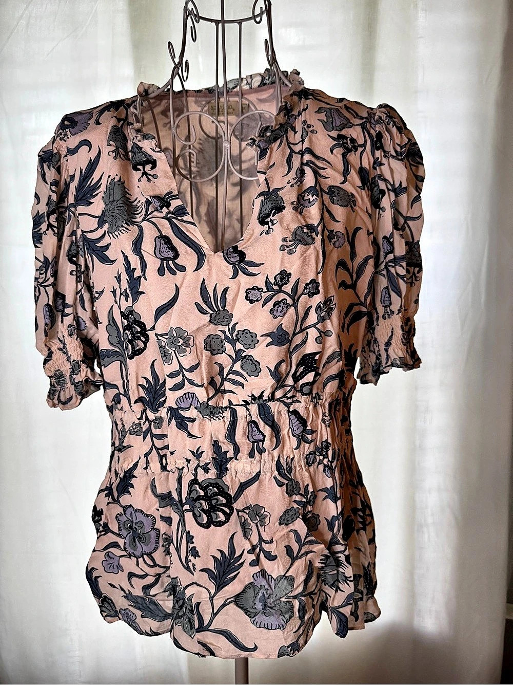 Spartina 449 Floral Blouse in Pink & Black Size Medium